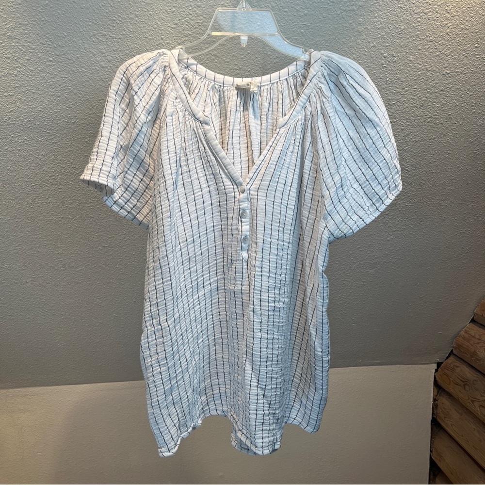 Joie White Striped Button Front Peasant Top - 1X